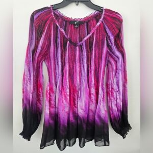 GNW Bohemian Hippie magenta tie-dye chiffon tunic blouse Size Medium